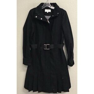 Calvin Klein Black Heavy Wool Blend Jacket Belted Women's Size 8 Mid Length